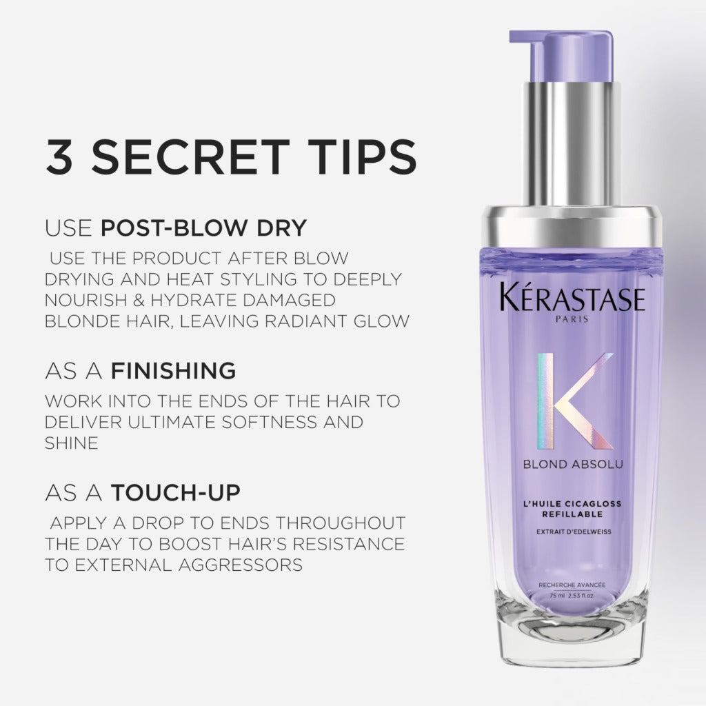 K'erastase Blond Absolu, Intense Blonde Strengthening Hair Oil, For Sensitised Lightened or Highlighted Hair, With Hyaluronic Acid & Edelweiss Flower, Huile Cicaextreme, 75ml Refill - Damaged Box