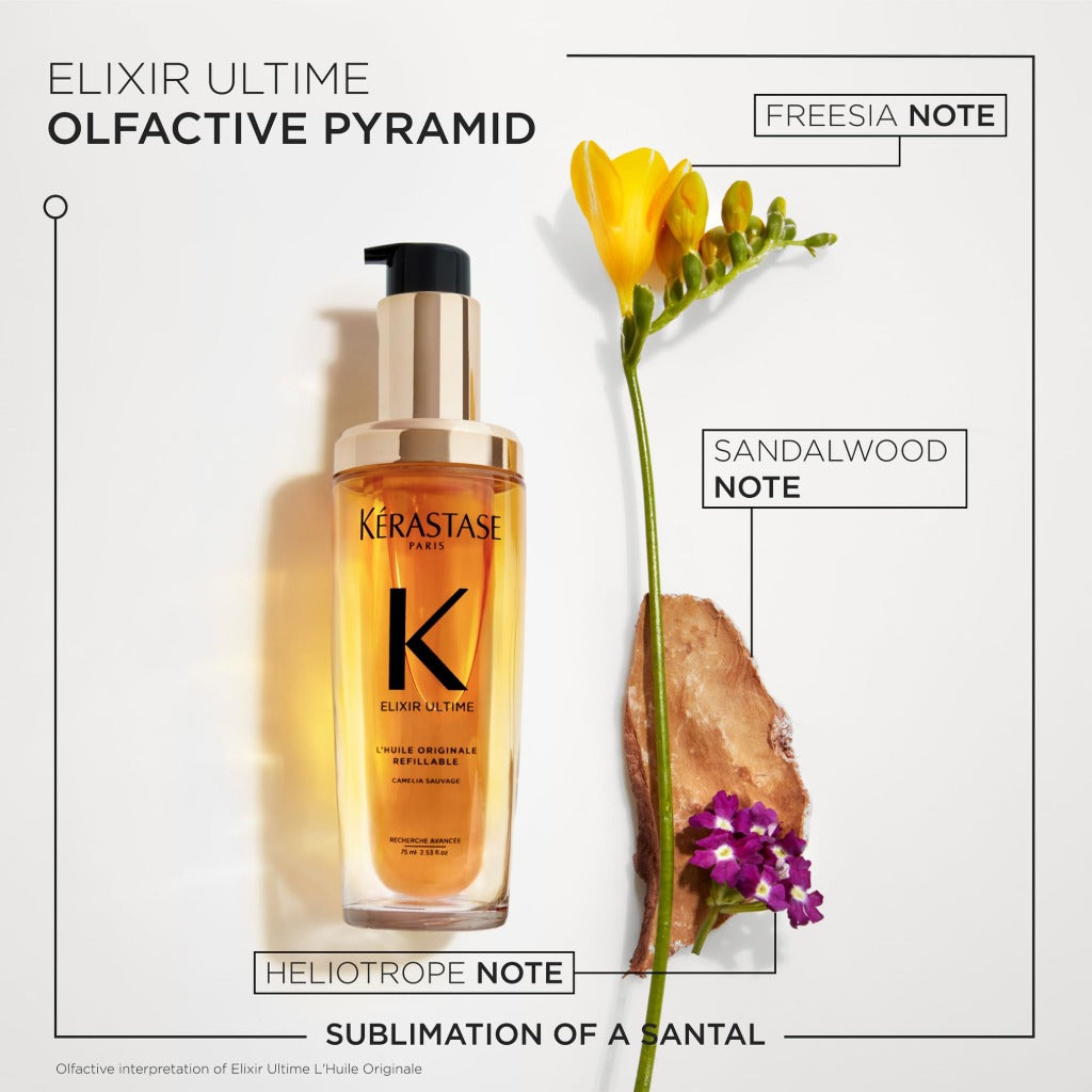K'erastase Elixir Ultime Hair Oil, For Dull, All Hair Types, Strengthens, Nourishes and Protects From Heat, With Argan and Camellia Oil, L'Huile Originale, 75ml - Damaged Box