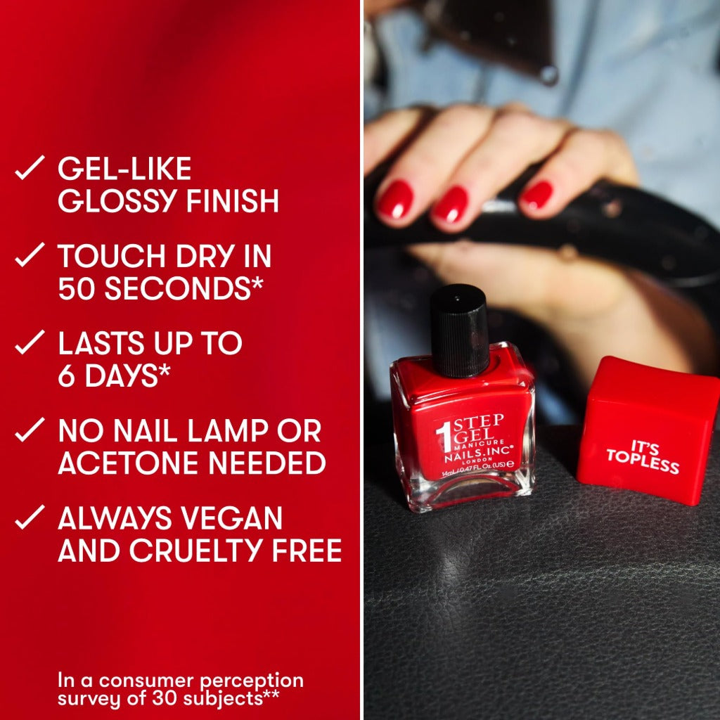 Nails Inc It's Topless Gel-Like Nail Polish, 4-in-1 Base Coat, Treatment, Colour & Top Coat, Long Lasting, Strong Chip Free Nails, Glossy Salon Quality Manicure, Air Dry Nail Polish, Jennifer, 14 ML