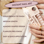 Nails.INC #NailingLife Style It Like Sabrina Gold French Tip Press-On Nails, Almond Shaped, 30 Sizes, Long-Lasting, Non-Damaging, No Snap, Salon-Quality At Home Manicure, Glue Included, 33 Piece Set