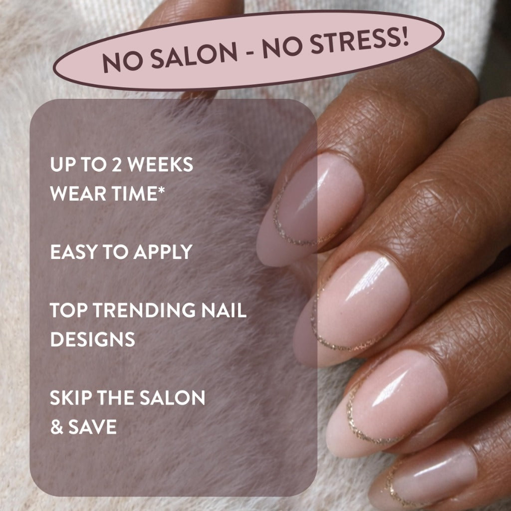 Nails.INC #NailingLife Style It Like Sabrina Gold French Tip Press-On Nails, Almond Shaped, 30 Sizes, Long-Lasting, Non-Damaging, No Snap, Salon-Quality At Home Manicure, Glue Included, 33 Piece Set