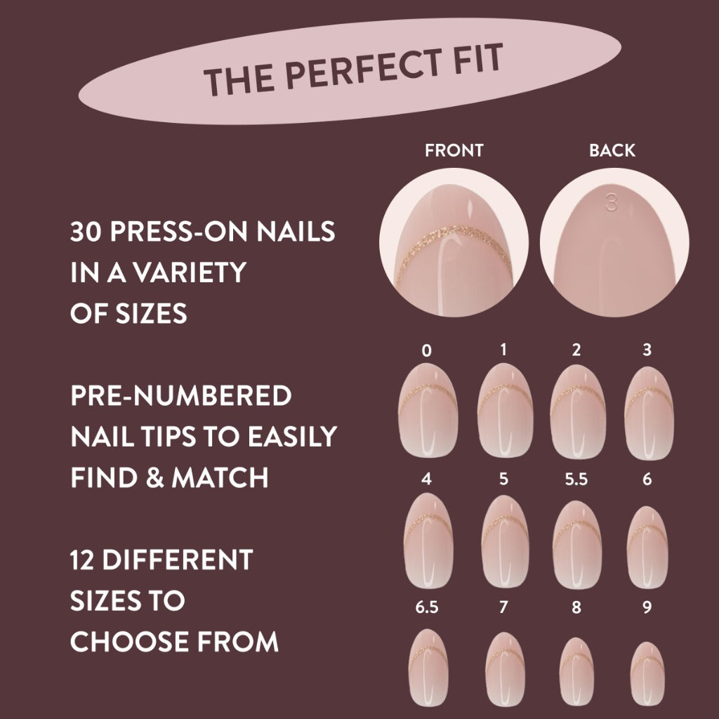 Nails.INC #NailingLife Style It Like Sabrina Gold French Tip Press-On Nails, Almond Shaped, 30 Sizes, Long-Lasting, Non-Damaging, No Snap, Salon-Quality At Home Manicure, Glue Included, 33 Piece Set