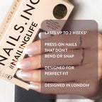 Nails.INC #NailingLife Style It Like Sabrina Gold French Tip Press-On Nails, Almond Shaped, 30 Sizes, Long-Lasting, Non-Damaging, No Snap, Salon-Quality At Home Manicure, Glue Included, 33 Piece Set