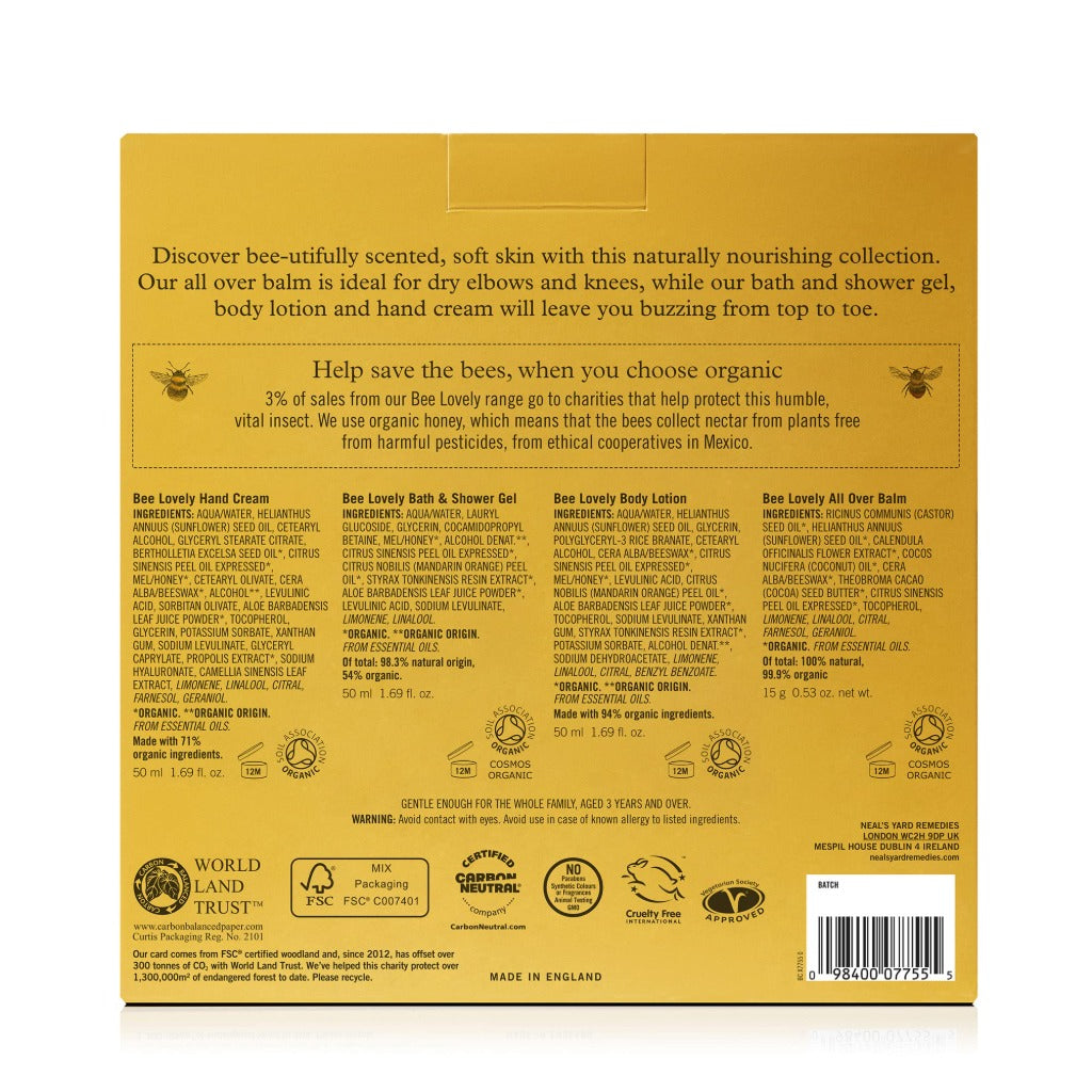 Neal's Yard Remedies | Bee Lovely Nourishing Collection | Set of Hand Cream, Shower Gel, Body Lotion & All Over Balm | Gifts for Women | Pack of 4 - BBE 06/2027