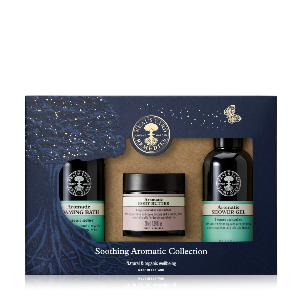 Neal's Yard Remedies Soothing Aromatic Gift Set With Bath Soak, Body Butter & Shower Gel, Cruelty-Free, Set of 3 - Damaged Box