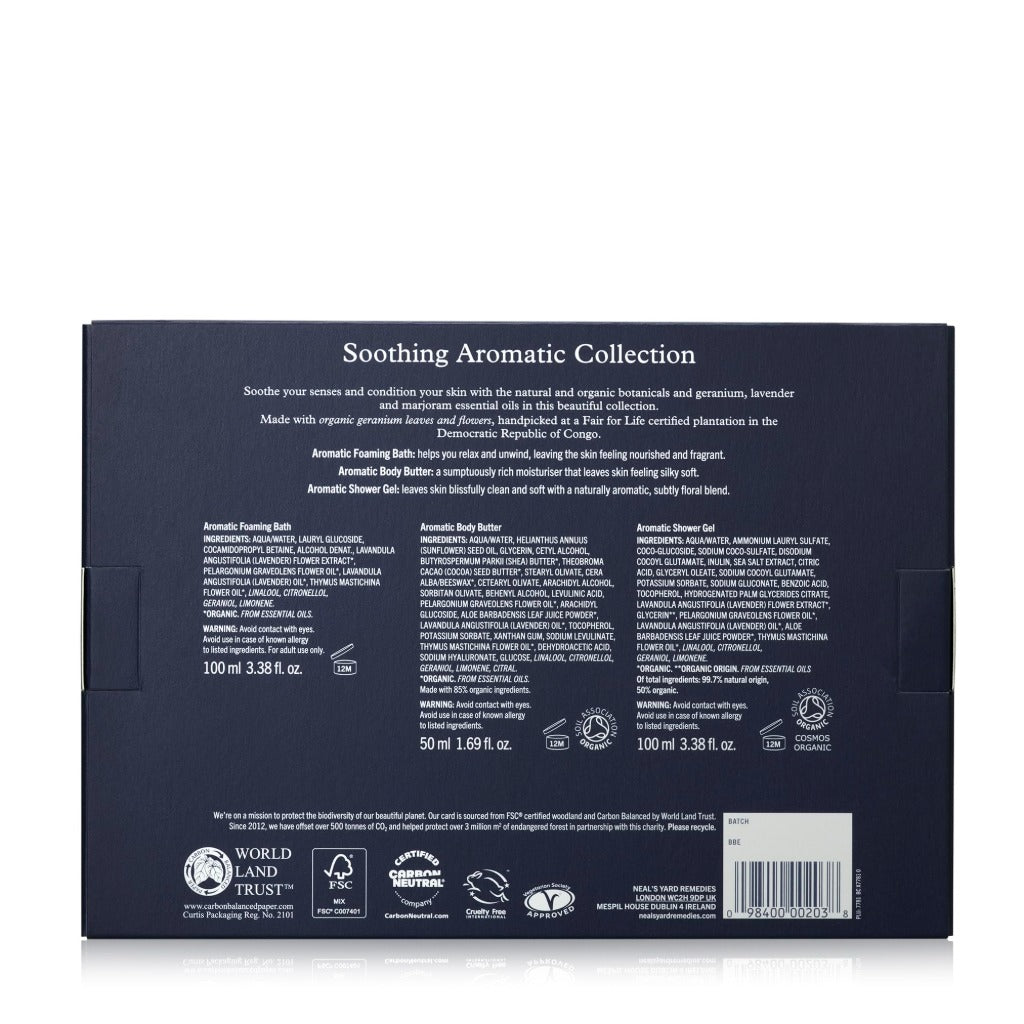 Neal's Yard Remedies Soothing Aromatic Gift Set With Bath Soak, Body Butter & Shower Gel, Cruelty-Free, Set of 3 - Damaged Box