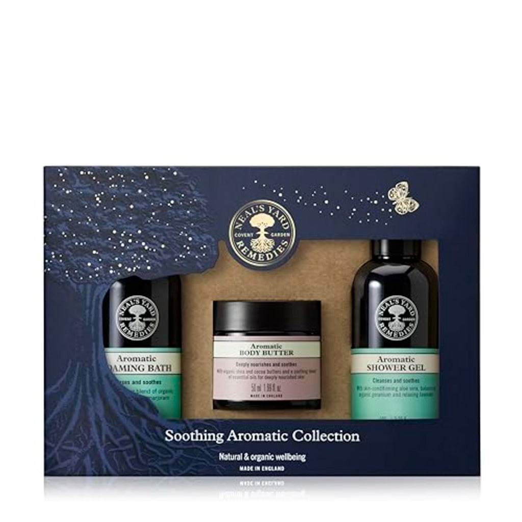 Neal's Yard Remedies Soothing Aromatic Gift Set With Bath Soak, Body Butter & Shower Gel, Cruelty-Free, Set of 3 - Damaged Box