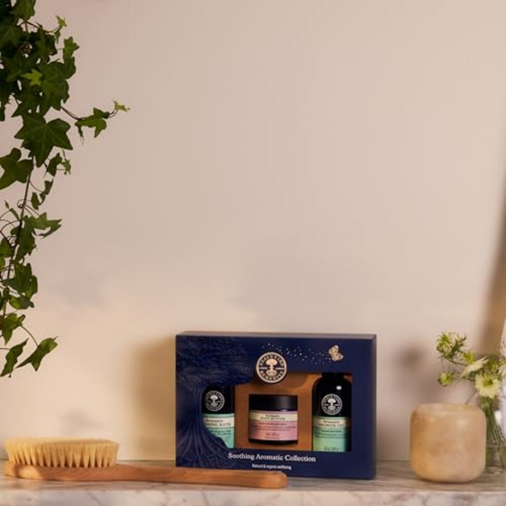 Neal's Yard Remedies Soothing Aromatic Gift Set With Bath Soak, Body Butter & Shower Gel, Cruelty-Free, Set of 3 - Damaged Box
