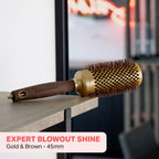 Olivia Garden Expert Blowout Shine - Gold & Brown - 45 - Ceramic Coated Round Brush for Smooth Blowout, Frizz-Free Hair & Radiant Shine