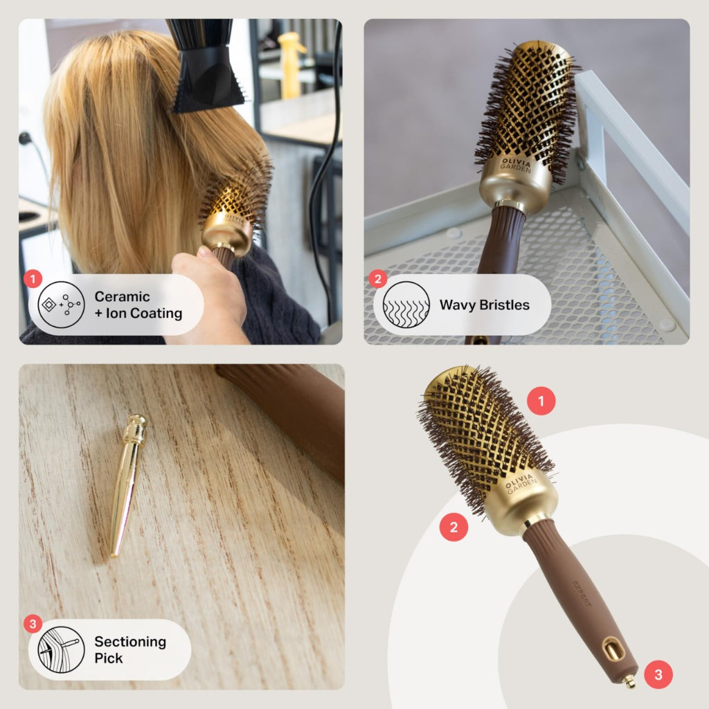 Olivia Garden Expert Blowout Shine - Gold & Brown - 45 - Ceramic Coated Round Brush for Smooth Blowout, Frizz-Free Hair & Radiant Shine