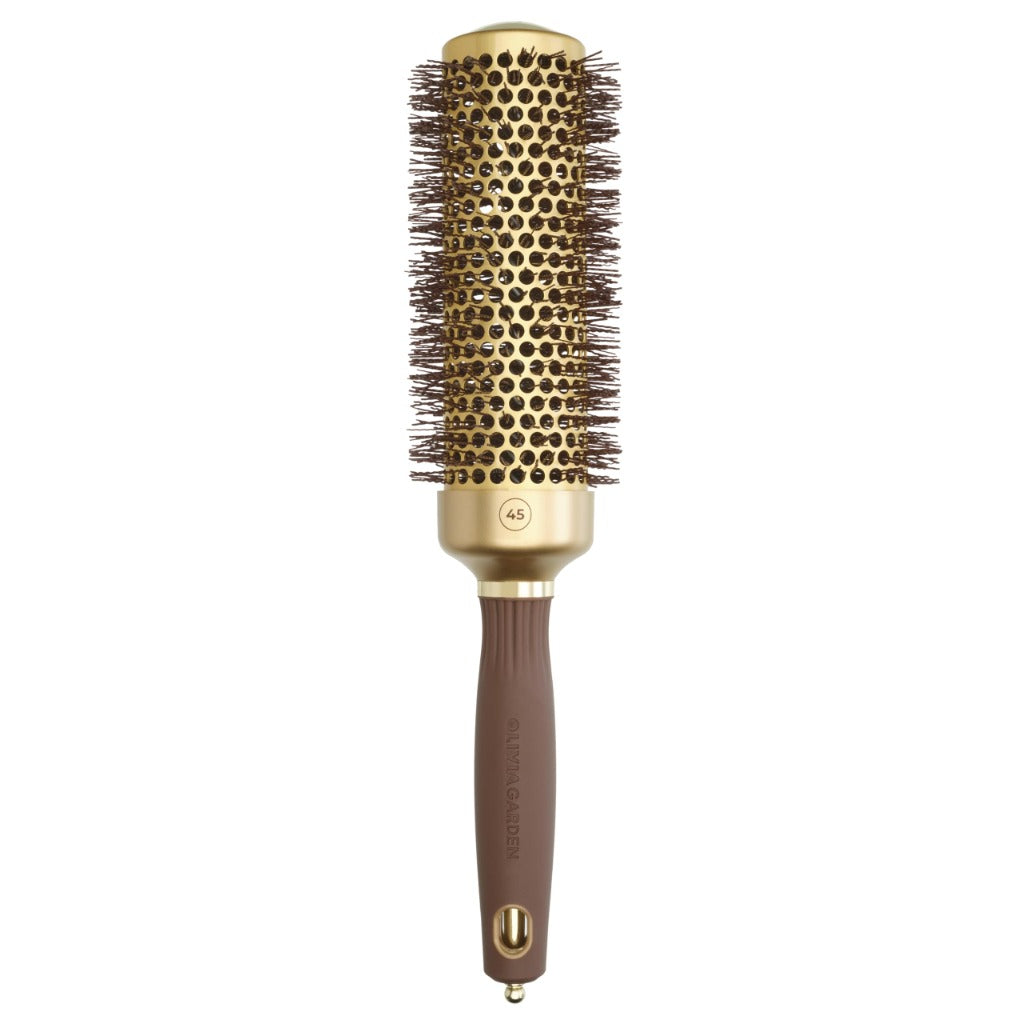 Olivia Garden Expert Blowout Speed - Gold & Brown - 45 - Ceramic Coated Round Brush with Extra Long Barrel for 25% Faster Blowouts - Very Good