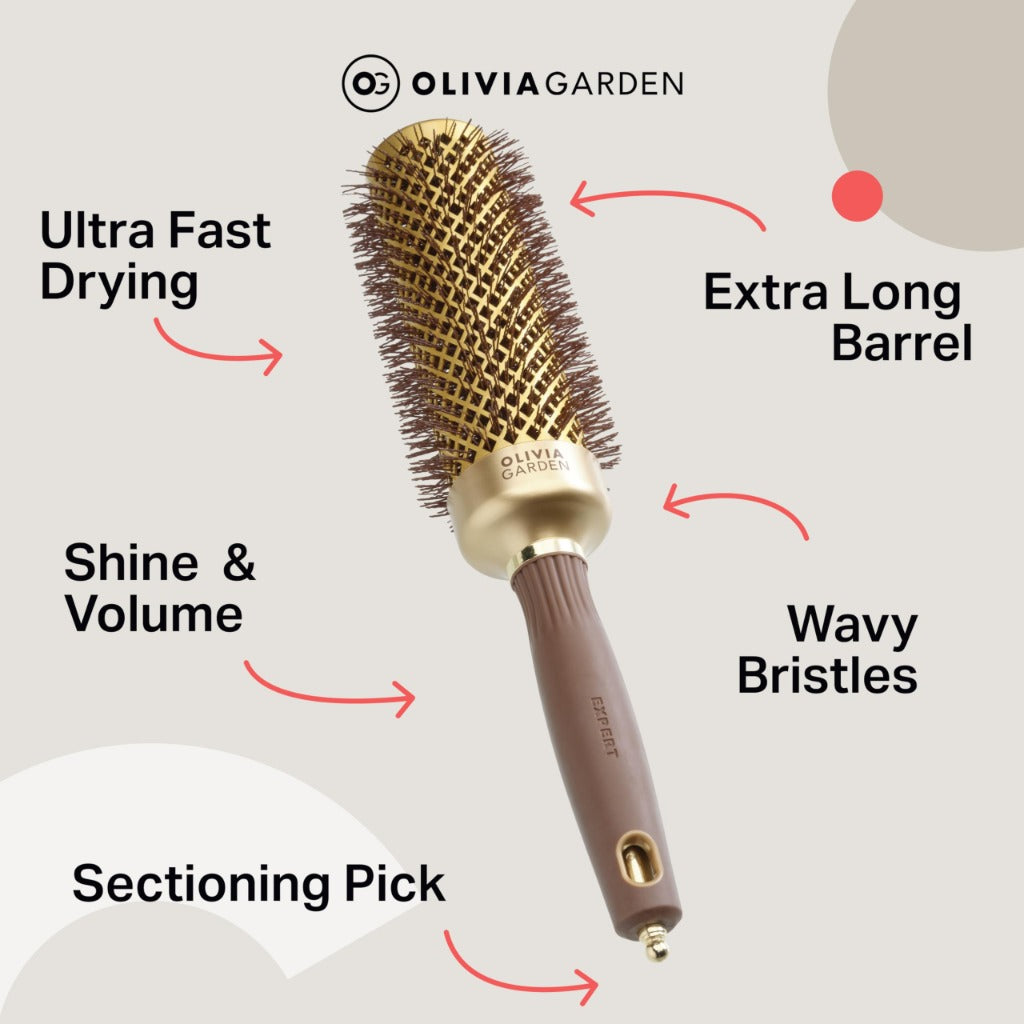 Olivia Garden Expert Blowout Speed - Gold & Brown - 45 - Ceramic Coated Round Brush with Extra Long Barrel for 25% Faster Blowouts - Very Good