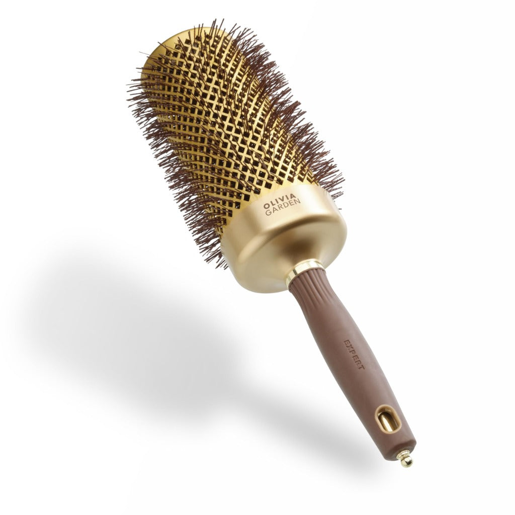 Olivia Garden Expert Blowout Speed - Gold & Brown - 65 - Ceramic Coated Round Brush with Extra Long Barrel for 25% Faster Blowouts