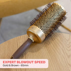 Olivia Garden Expert Blowout Speed - Gold & Brown - 65 - Ceramic Coated Round Brush with Extra Long Barrel for 25% Faster Blowouts