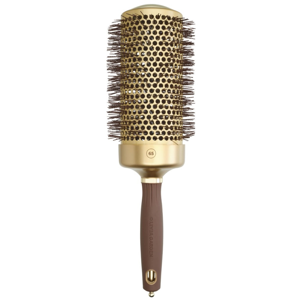 Olivia Garden Expert Blowout Speed - Gold & Brown - 65 - Ceramic Coated Round Brush with Extra Long Barrel for 25% Faster Blowouts