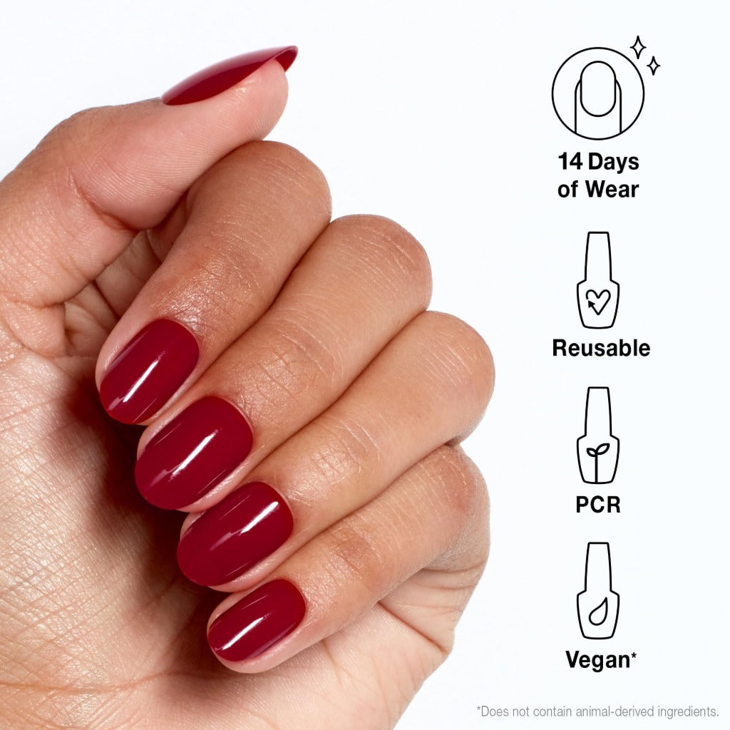 OPI xPRESS/ON Big Apple Red - Classic Red Short Round Press On Nails - With Nail Glue - Long Lasting, Reusable & Non-Damaging Short False Nails - Damaged Box