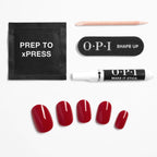 OPI xPRESS/ON Big Apple Red - Classic Red Short Round Press On Nails - With Nail Glue - Long Lasting, Reusable & Non-Damaging Short False Nails - Damaged Box