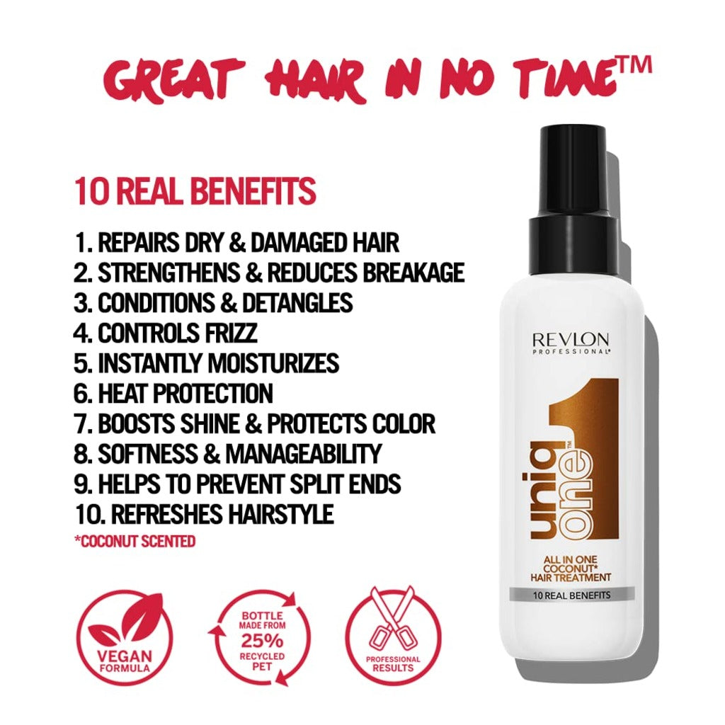 REVLON PROFESSIONAL UNIQONE COCO HAIR TREATMENT, Leave-In Hair Treatment, Hair Treatment, Coconut Fragrance - 150 ml - Damaged Box