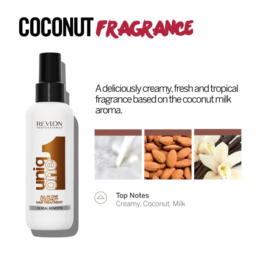 REVLON PROFESSIONAL UNIQONE COCO HAIR TREATMENT, Leave-In Hair Treatment, Hair Treatment, Coconut Fragrance - 150 ml - Damaged Box