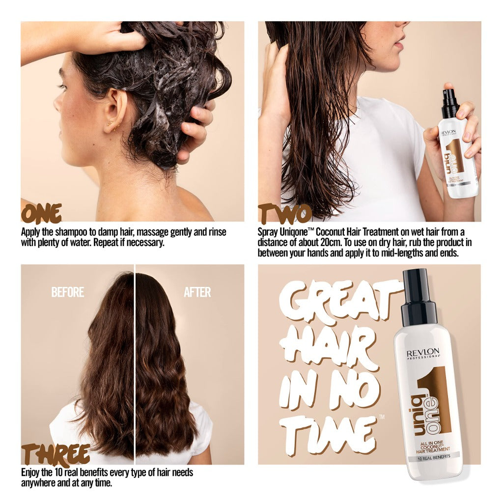 REVLON PROFESSIONAL UNIQONE COCO HAIR TREATMENT, Leave-In Hair Treatment, Hair Treatment, Coconut Fragrance - 150 ml - Damaged Box