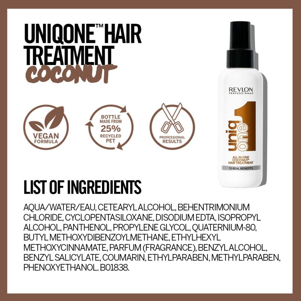 REVLON PROFESSIONAL UNIQONE COCO HAIR TREATMENT, Leave-In Hair Treatment, Hair Treatment, Coconut Fragrance - 150 ml - Damaged Box