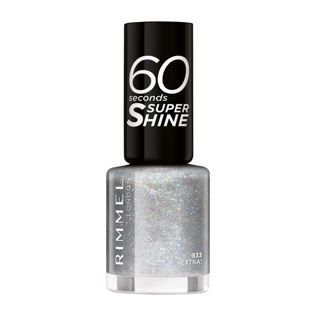 Rimmel 60 Seconds Glitter Nail Polish, 833 Extra, 8 ml, (Pack of 1)