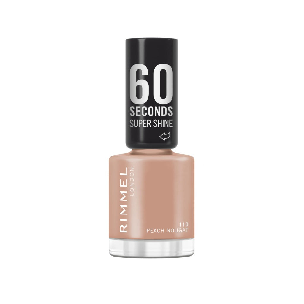 Rimmel 60 Seconds Super Shine Nail Polish, 110 Peach Nougat, Quick-Dry Nail Polish, Ultra-Shiny Finish, Easy to Apply, Vibrant Colour, Long-Wearing, Improved Formula, Vegan, 8ml - Very Good