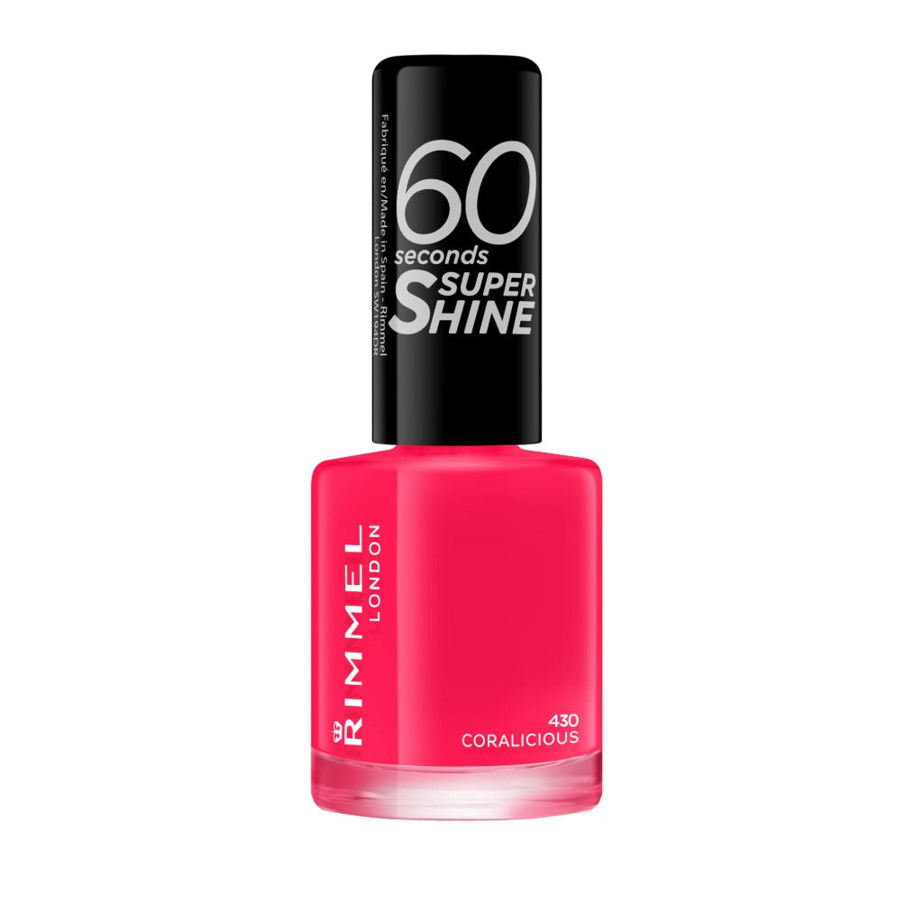 Rimmel 60 Seconds Super Shine Nail Polish, 430 Coralicious, Quick-Dry Nail Polish, Ultra-Shiny Finish, Easy to Apply, Vibrant Colour, Long-Wearing, Improved Formula, Vegan, 8ml