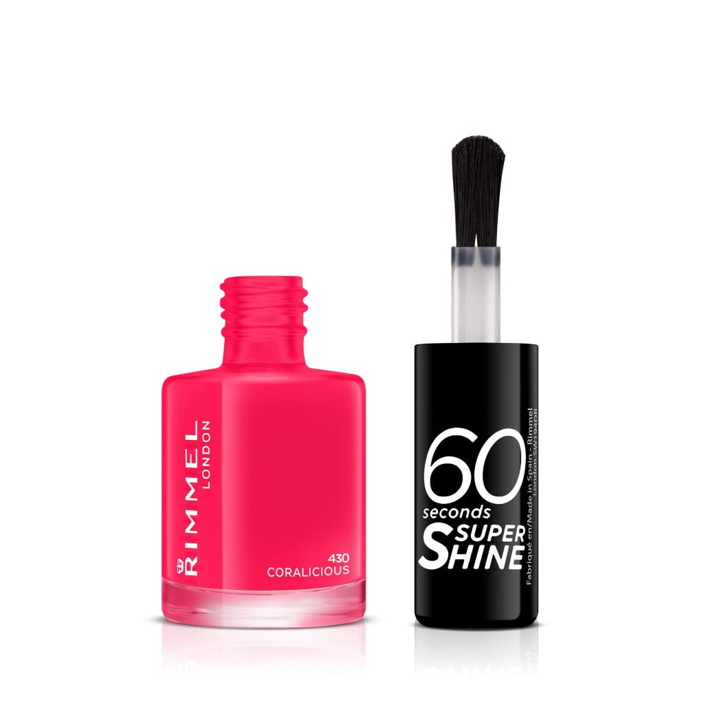 Rimmel 60 Seconds Super Shine Nail Polish, 430 Coralicious, Quick-Dry Nail Polish, Ultra-Shiny Finish, Easy to Apply, Vibrant Colour, Long-Wearing, Improved Formula, Vegan, 8ml