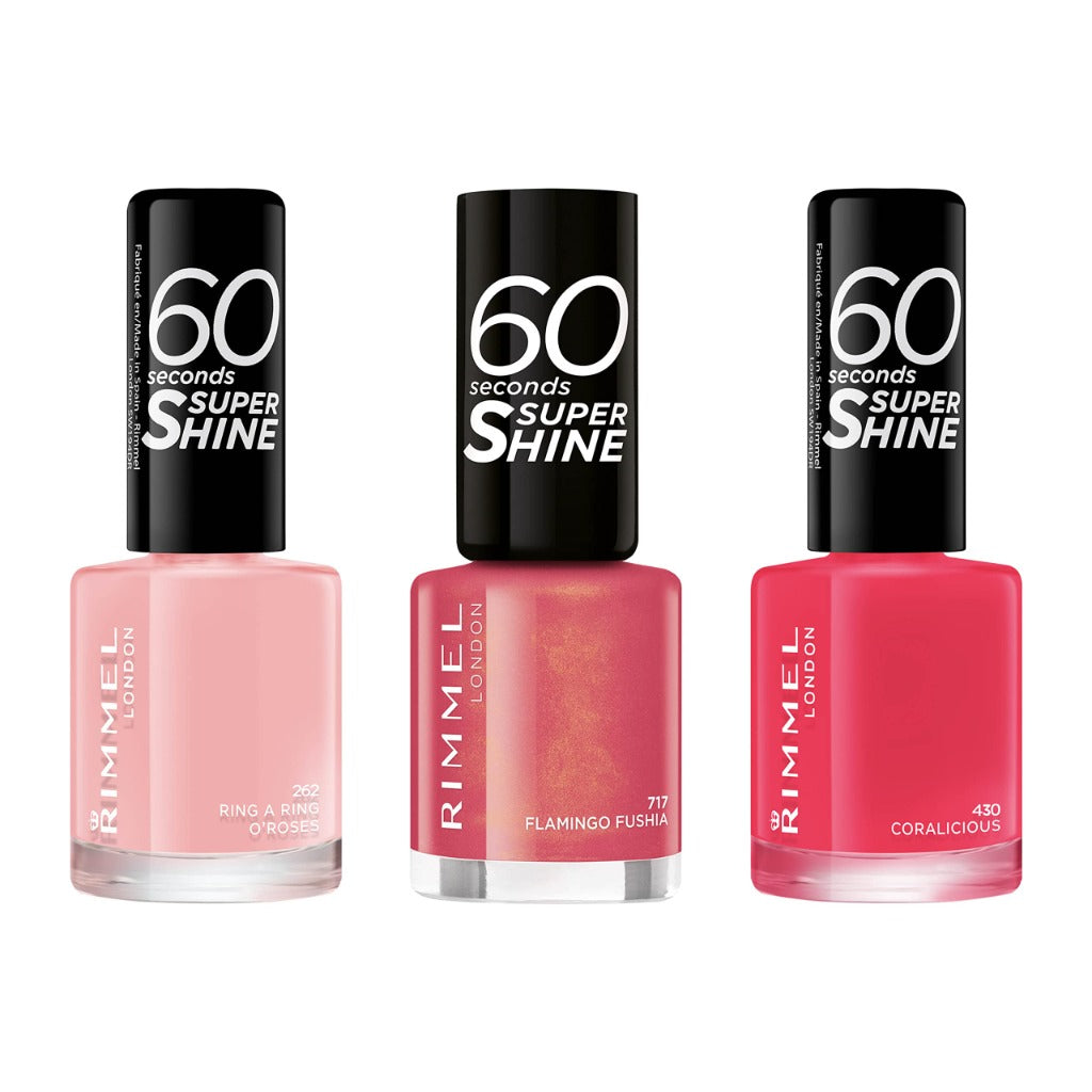 Rimmel 60 Seconds Super Shine Nail Polish, 430 Coralicious, Quick-Dry Nail Polish, Ultra-Shiny Finish, Easy to Apply, Vibrant Colour, Long-Wearing, Improved Formula, Vegan, 8ml