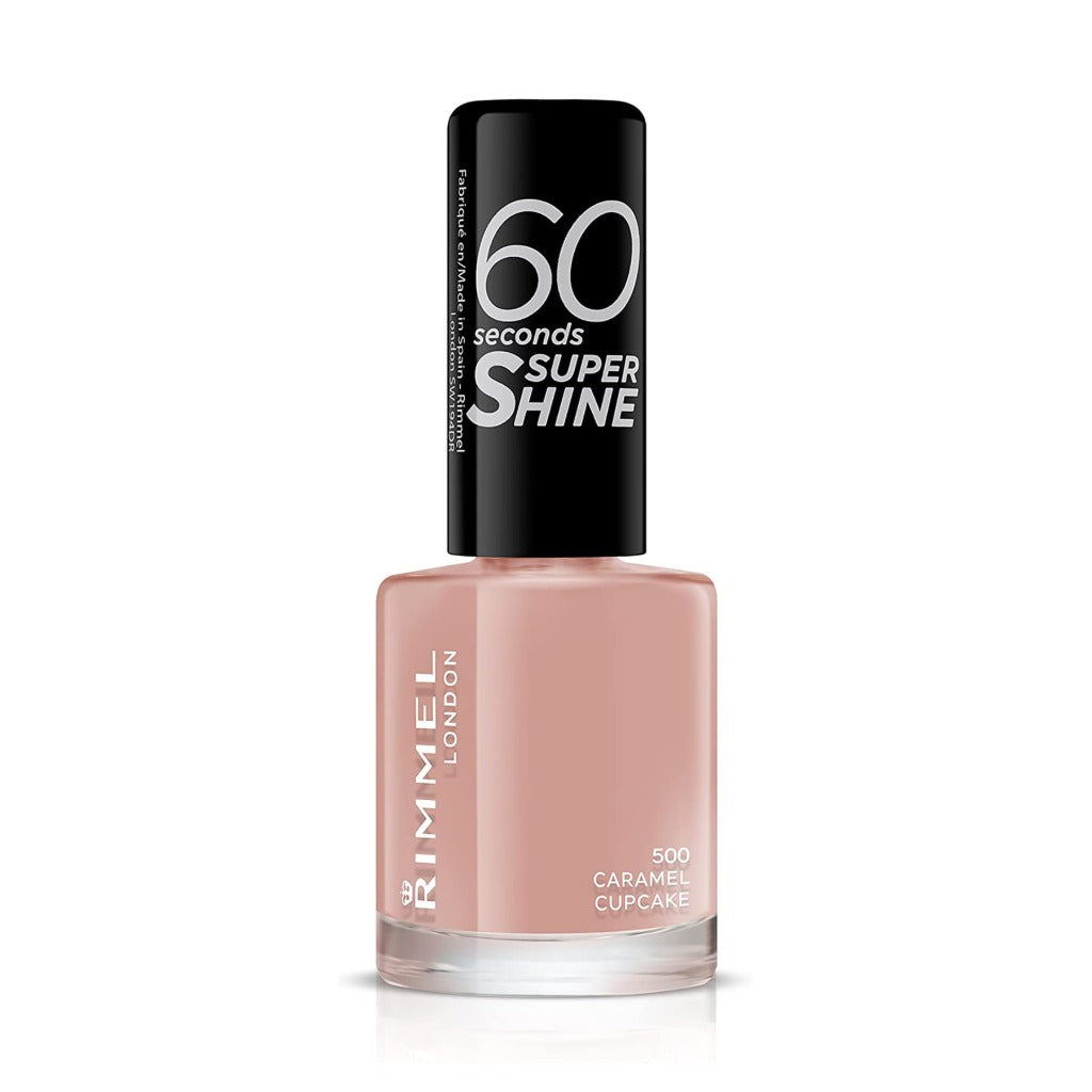 Rimmel 60 Seconds Super Shine Nail Polish, 500 Caramel Cupcake , Quick-Dry Nail Polish, Ultra-Shiny Finish, Easy to Apply, Vibrant Colour, Long-Wearing, Improved Formula, Vegan, 8ml
