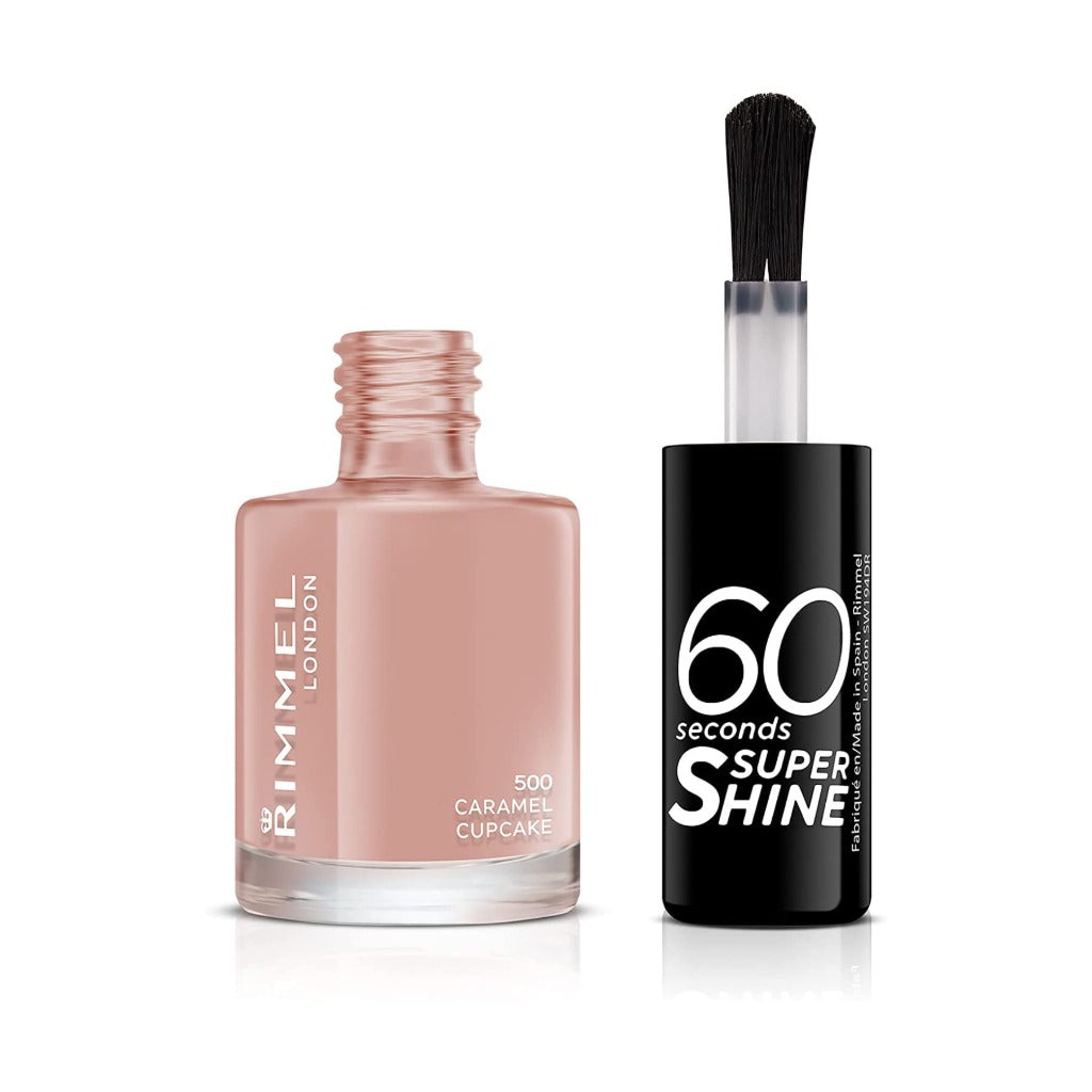 Rimmel 60 Seconds Super Shine Nail Polish, 500 Caramel Cupcake , Quick-Dry Nail Polish, Ultra-Shiny Finish, Easy to Apply, Vibrant Colour, Long-Wearing, Improved Formula, Vegan, 8ml