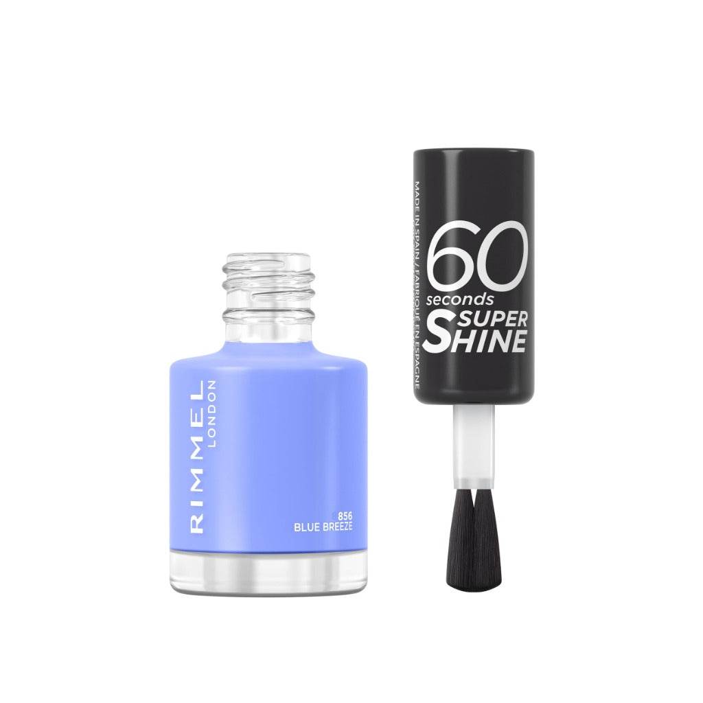 Rimmel 60 Seconds Super Shine Nail Polish, 856 Blue Breeze, Quick-Dry Nail Polish, Ultra-Shiny Finish, Easy to Apply, Vibrant Colour, Long-Wearing, Improved Formula, Vegan, 8ml
