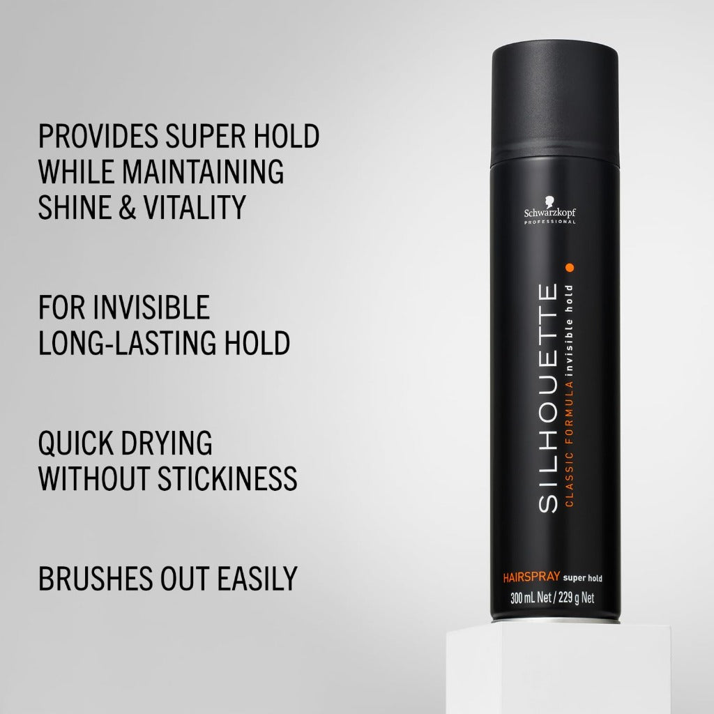 Schwarzkopf Professional Silhouette Super Hold Hairspray For Hair Styling Invisible Long Lasting Hold Micro Fine Film Formers Quick Drying Non Sticky Hairspray For Women Men 300 ml - Damaged Box