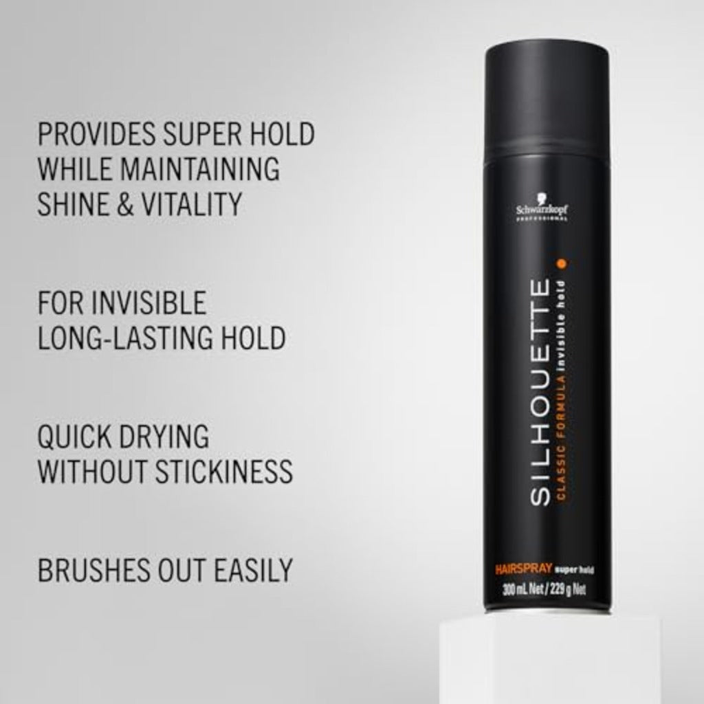 Schwarzkopf Professional Silhouette Super Hold Hairspray For Hair Styling Invisible Long Lasting Hold Micro Fine Film Formers Quick Drying Non Sticky Hairspray For Women Men 300 ml - Damaged Box