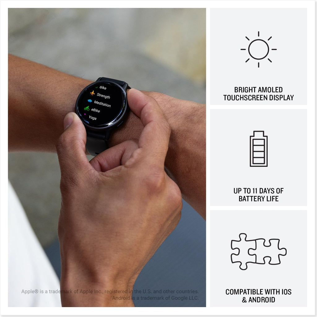 Garmin Vivoactive 5 Smartwatch Black Aluminum Bezel with Silicone Band GPS Fitness and Health Tracker for Android and iOS - Like New