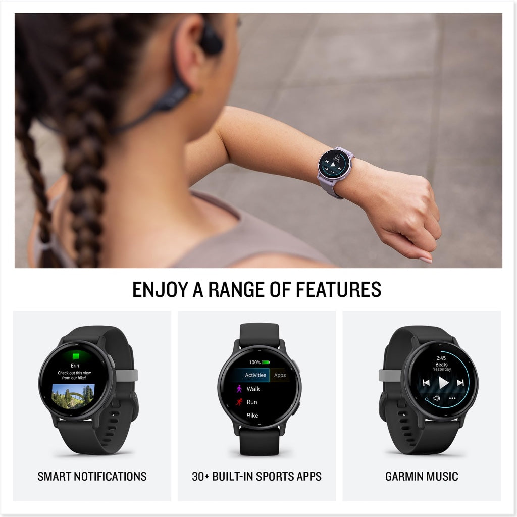 Garmin Vivoactive 5 Smartwatch Black Aluminum Bezel with Silicone Band GPS Fitness and Health Tracker for Android and iOS - Like New