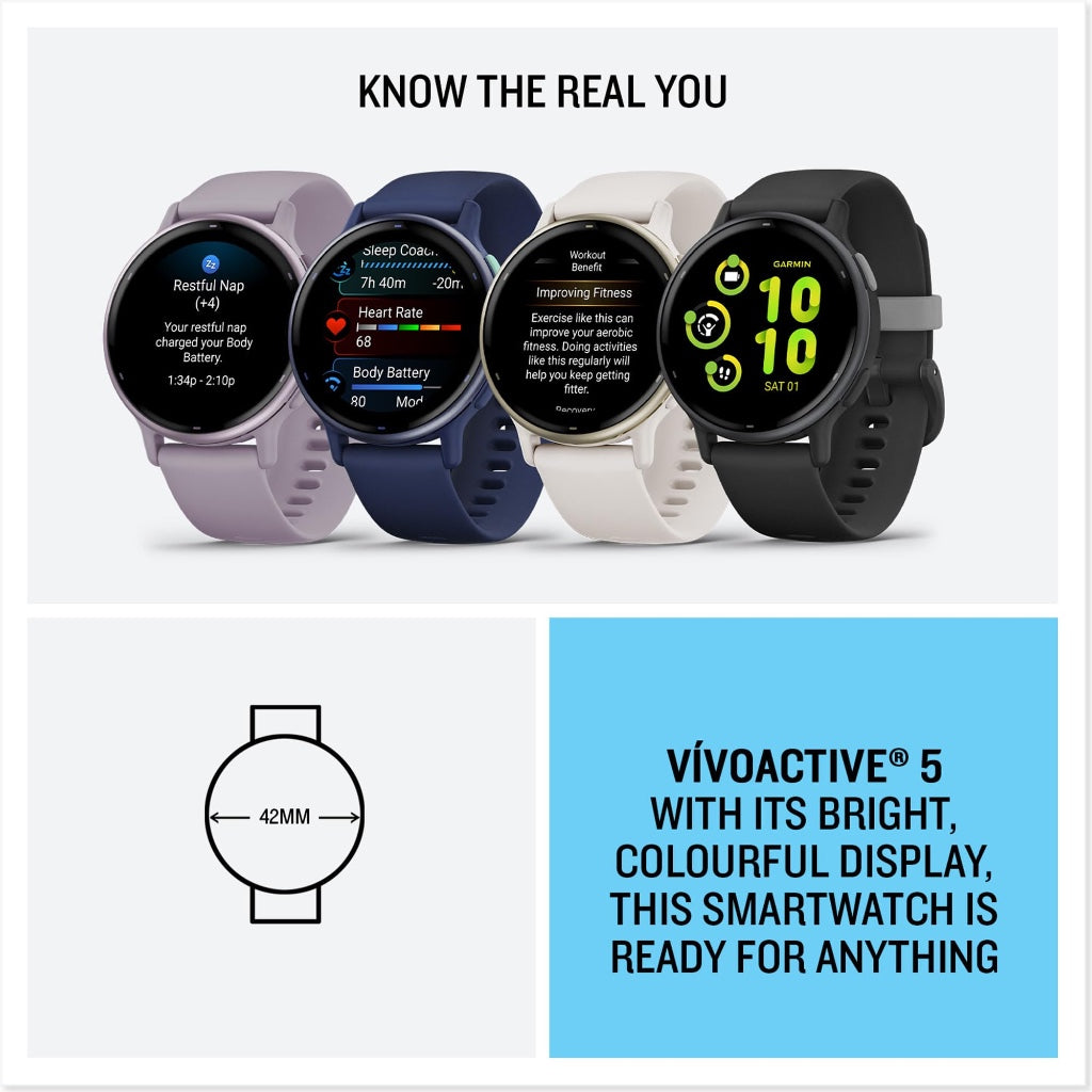 Garmin Vivoactive 5 Smartwatch Black Aluminum Bezel with Silicone Band GPS Fitness and Health Tracker for Android and iOS - Like New