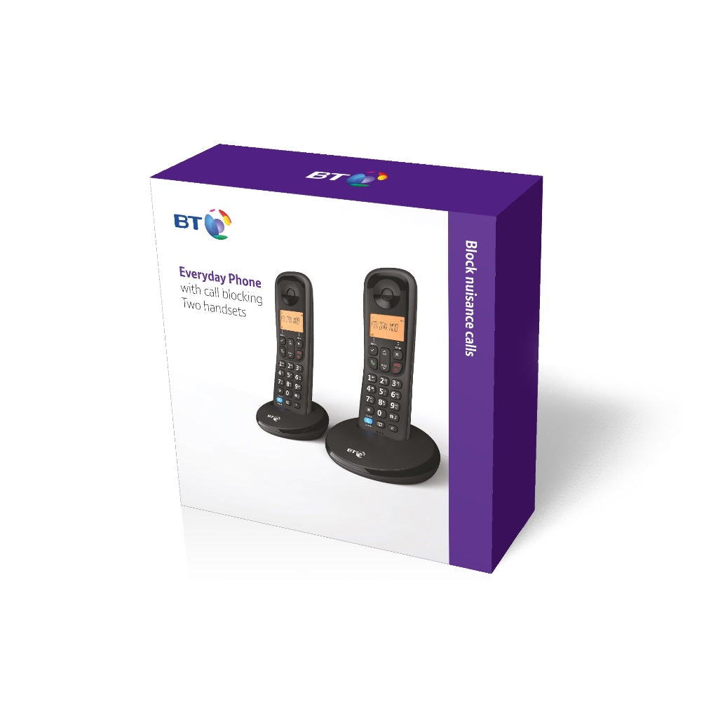 BT Everyday Cordless Home Phone Triple Handset Pack Digital DECT Landline Telephone with Nuisance Call Blocking Black 089311 - Like New
