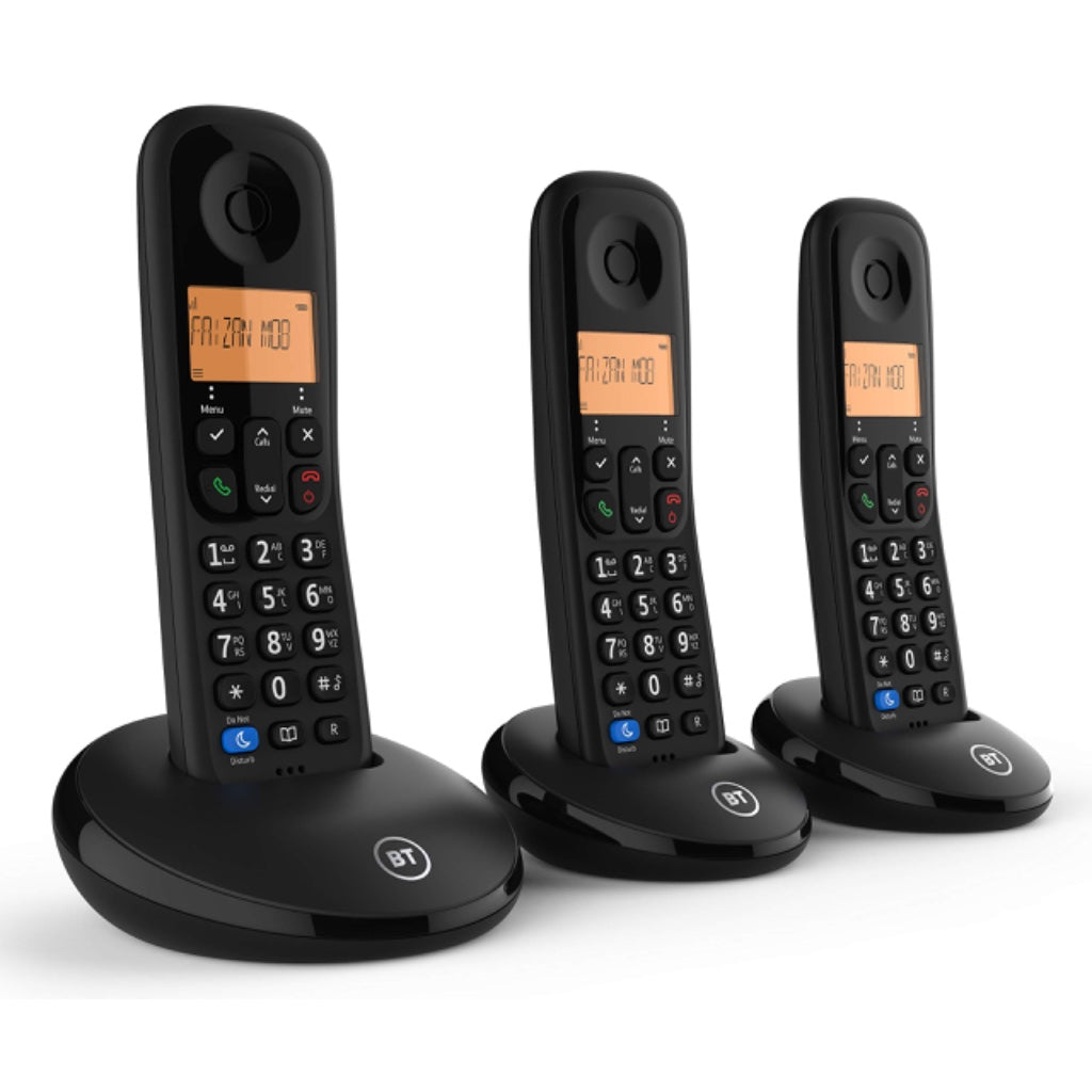 BT Everyday Cordless Home Phone Triple Handset Pack Digital DECT Landline Telephone with Nuisance Call Blocking Black 089311 - Like New