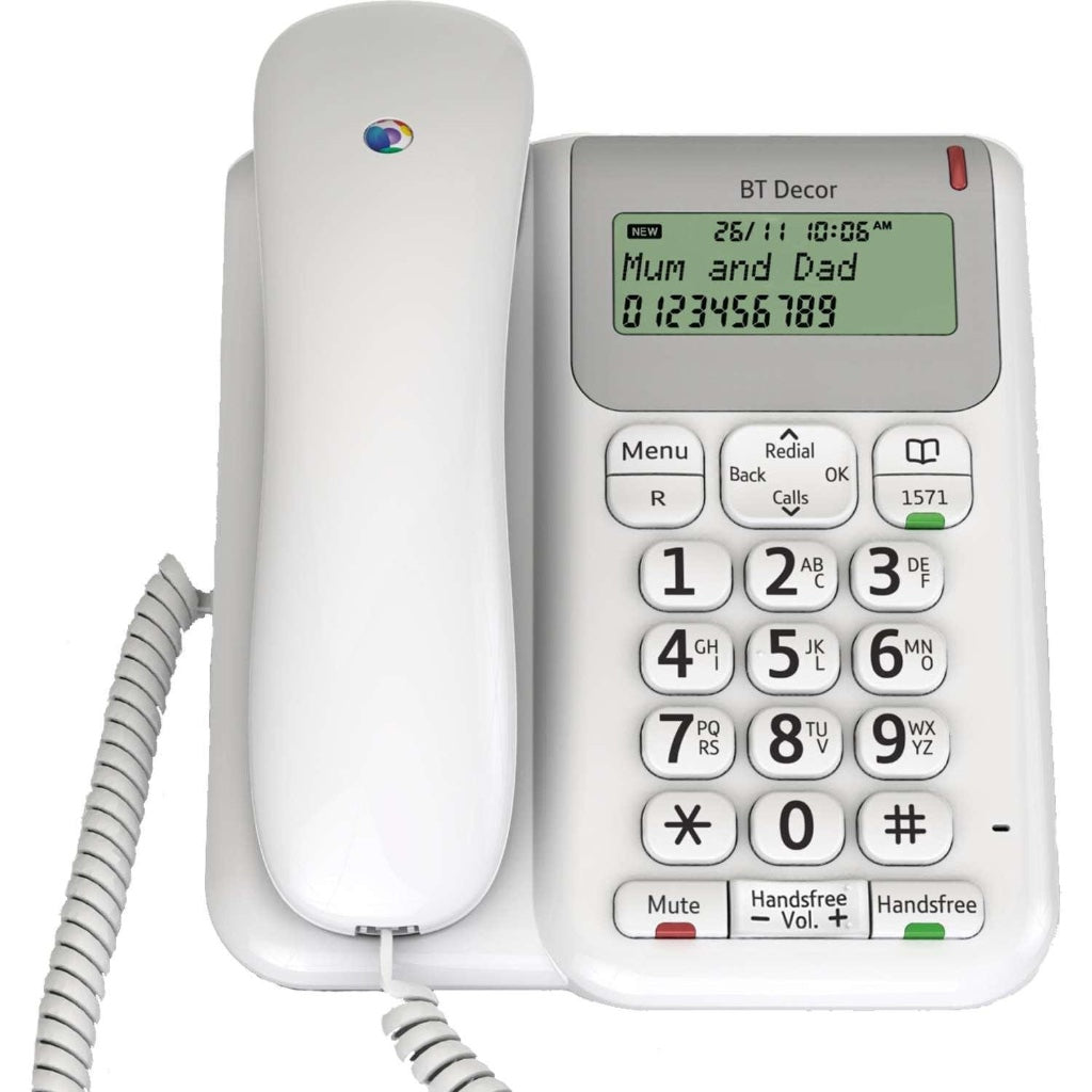 BT Decor 2200 Corded Telephone - Landline Desktop Phone with Caller ID and Handsfree Speakerphone - White - Like New