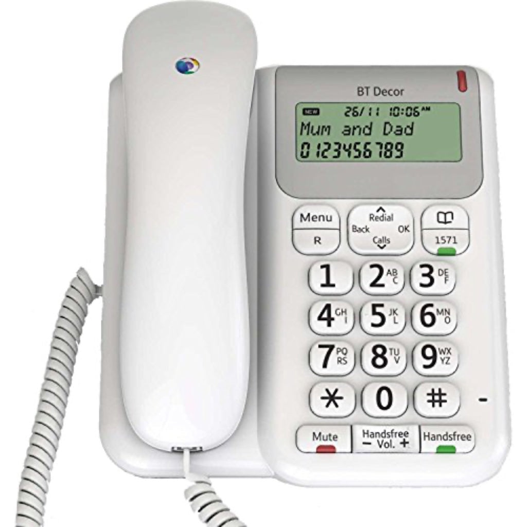 BT Decor 2200 Corded Telephone - Landline Desktop Phone with Caller ID and Handsfree Speakerphone - White - Like New