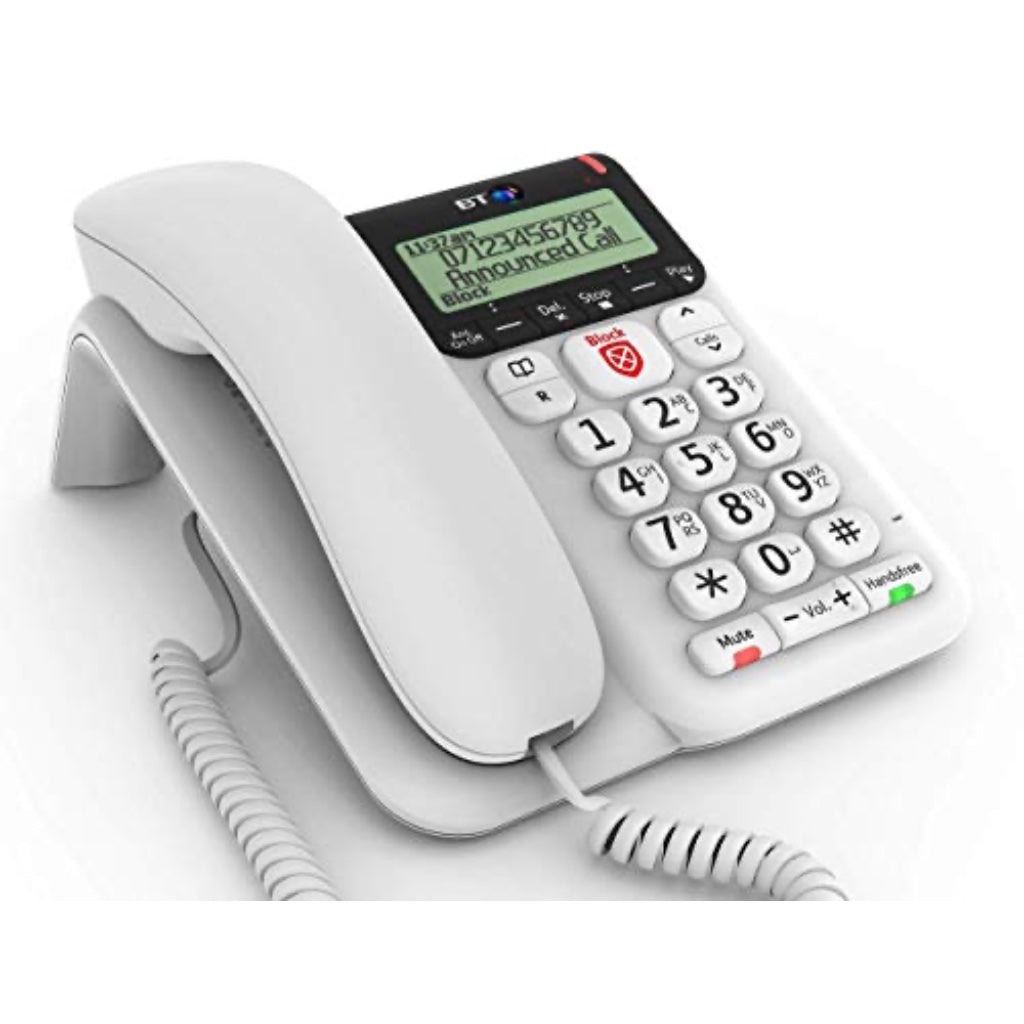 BT Decor 2200 Corded Telephone - Landline Desktop Phone with Caller ID and Handsfree Speakerphone - White - Like New
