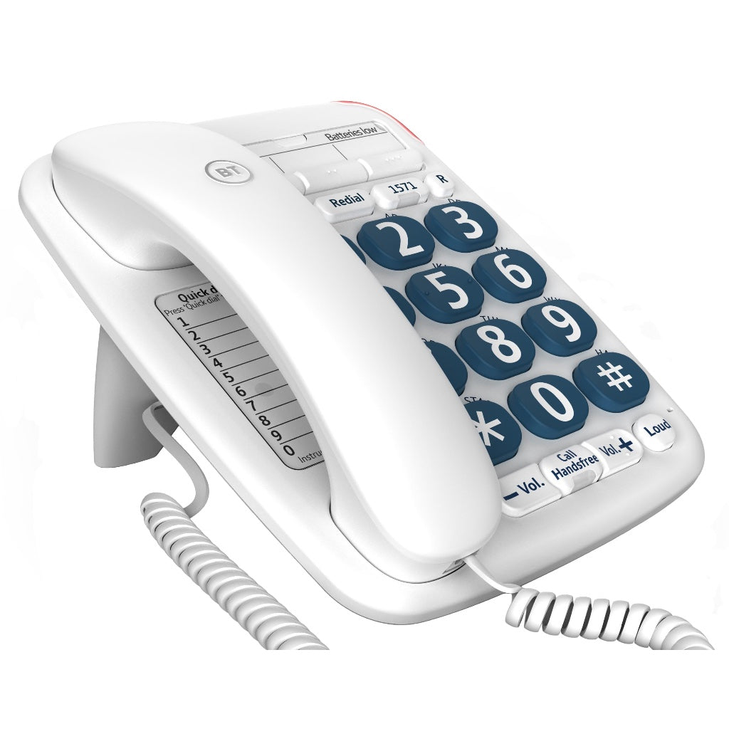 BT Big Button 200 Cordless Telephone with Large Buttons and Hearing Aid Compatibility - Single Handset White