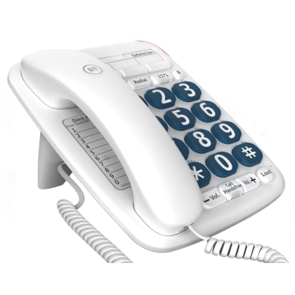 BT Big Button 200 Cordless Telephone with Large Buttons and Hearing Aid Compatibility - Single Handset White