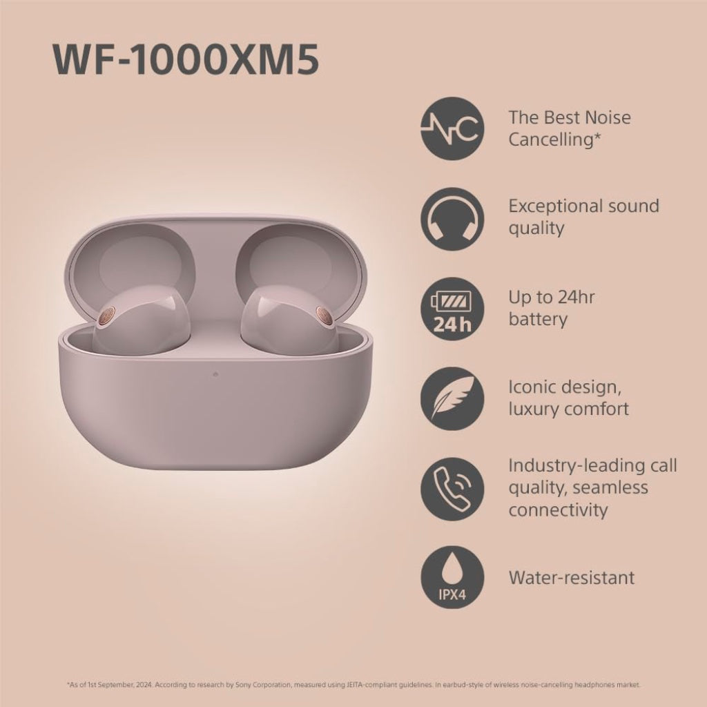 Sony WF-1000XM5 Noise Cancelling Wireless Earbuds Bluetooth Headphones - Smokey Pink - WF1000XM5P.CE7 - Like New