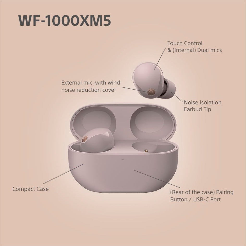 Sony WF-1000XM5 Noise Cancelling Wireless Earbuds Bluetooth Headphones - Smokey Pink - WF1000XM5P.CE7 - Like New