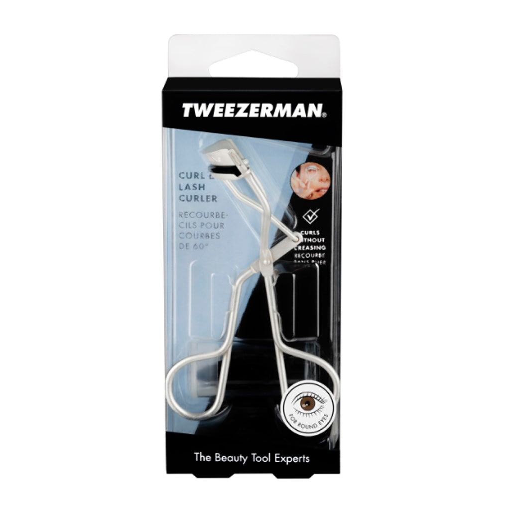 Tweezerman 60^0 Eyelash Curler for Long Lasting Lifted Lashes, Thick, Rounded Hypoallergenic Silicone Pads, 3 Replacement Pads Included, Perfect for Round or Deep-Set Eyes (Pack of 1) - Damaged Box