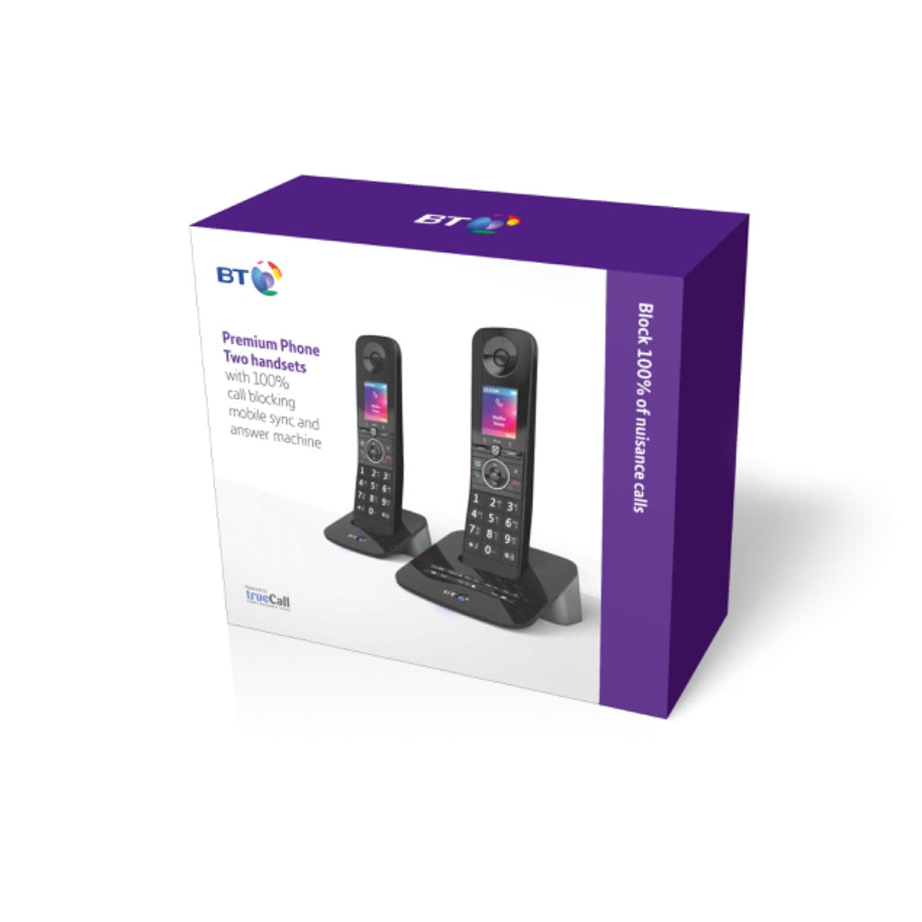 BT Premium Cordless Telephone Twin Pack 2 Handsets Digital Home Phone with Nuisance Call Blocking and Answer Machine B0787G3VRQ