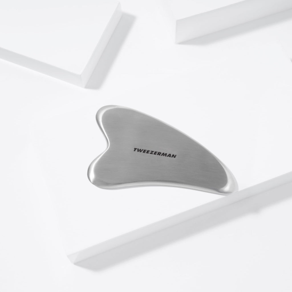 Tweezerman Stainless Steel Gua Sha, Face Guasha Tool for Jawline Sculpting & Puffiness Reducing, Guasha Massage Tool (Pack of 1) - Damaged Box